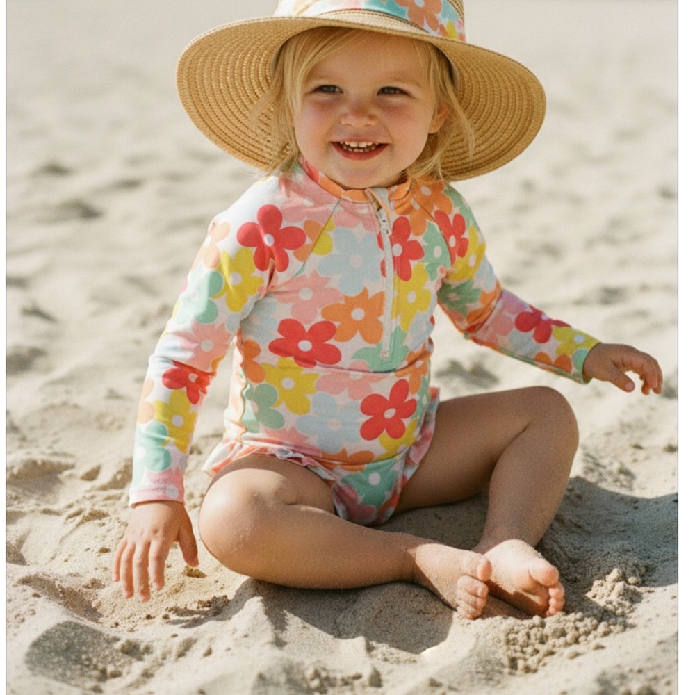 🌈 Colorful Floral One-Piece Rash guard SwimSuit | 12M